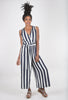 Belted Striped Jumpsuit, Navy