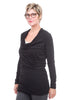 Shirred Cowl-Neck Dress, Black