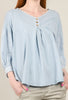 Puff-Sleeve Mineral Wash Top, Frosty Blue