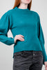 Puff-Sleeve Rib Detail Sweater, Teal