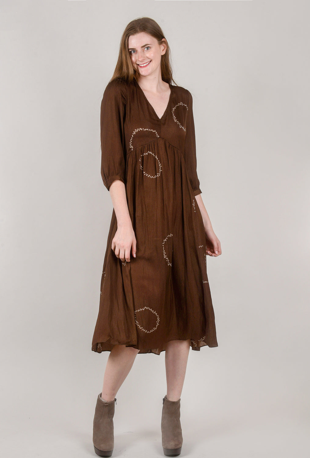 Dotted Circle Midi Dress, Chocolate