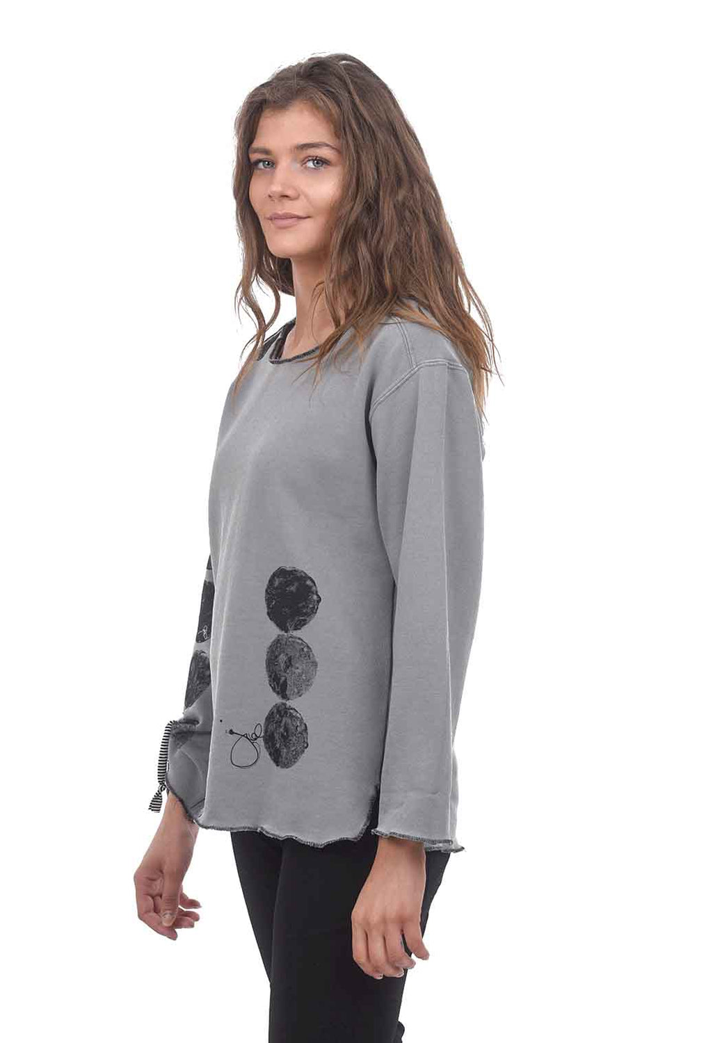 Ruched-Sleeve Sweatshirt, Gray