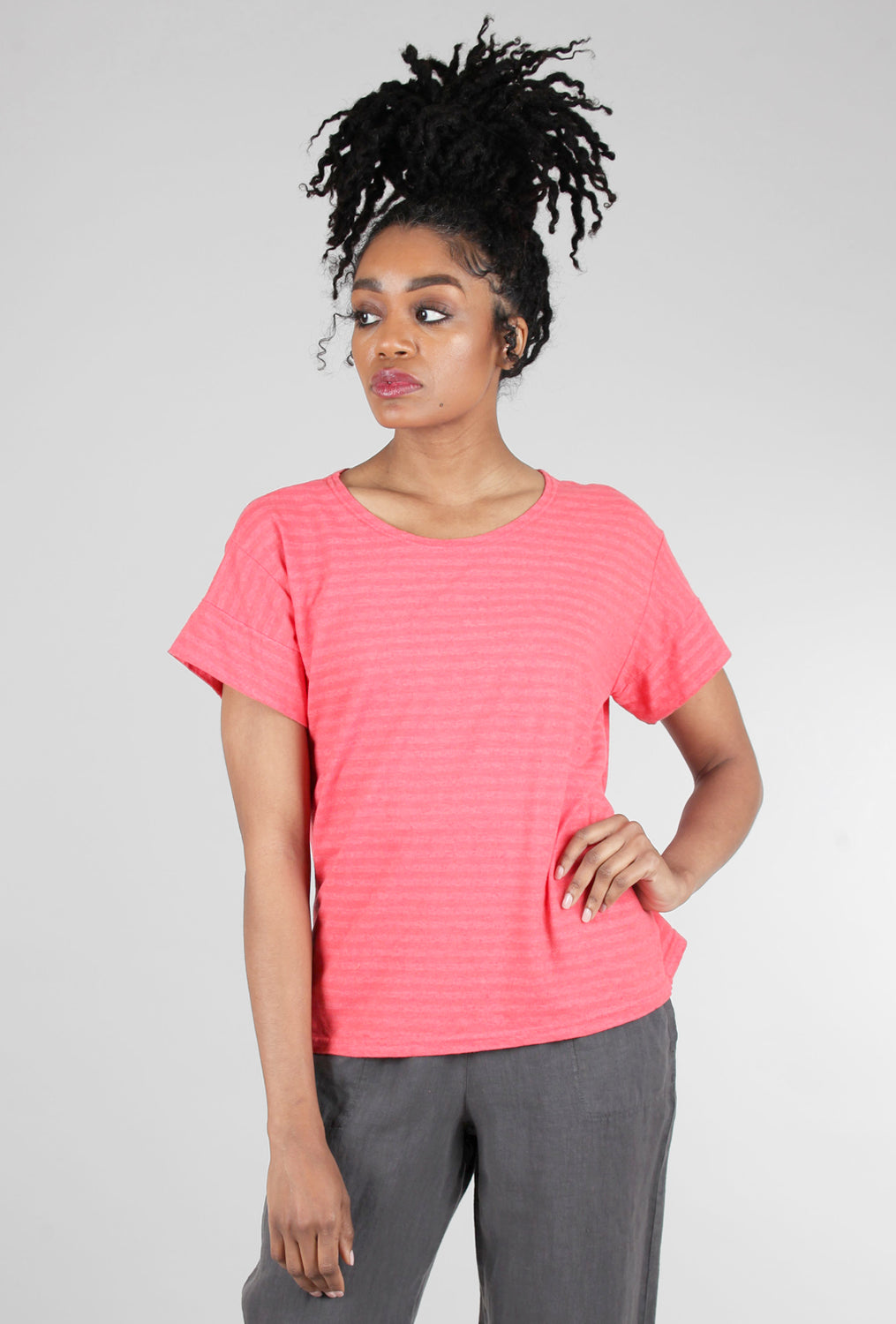 S/S Shadow Stripe Top, Harbor Red
