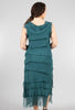 Long Tattered-Tiers Dress, Emerald