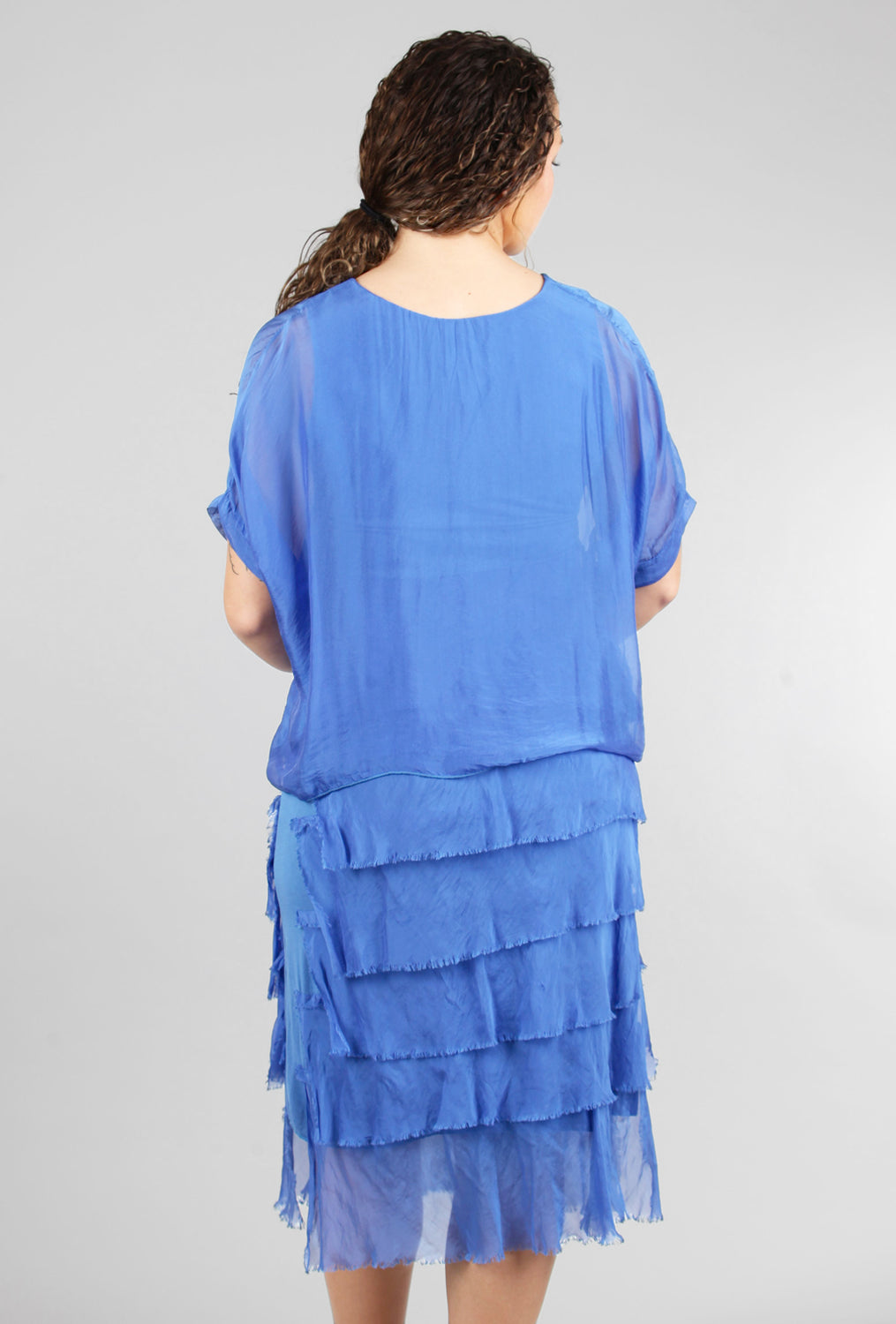 Sleeved Tattered Tiers Dress, Royal Blue