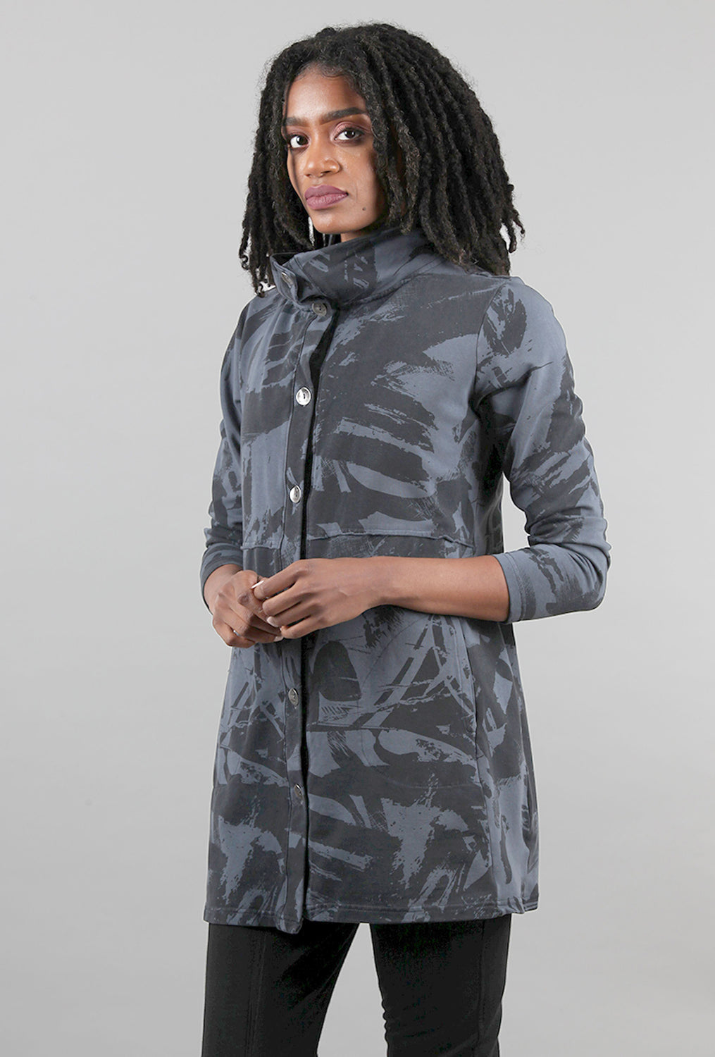Fleece Print Collar Jacket, Gray