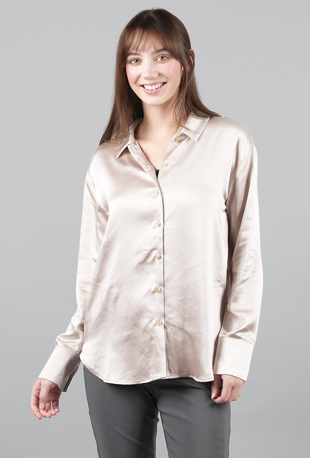 Silky Relaxed Shirt, Champagne