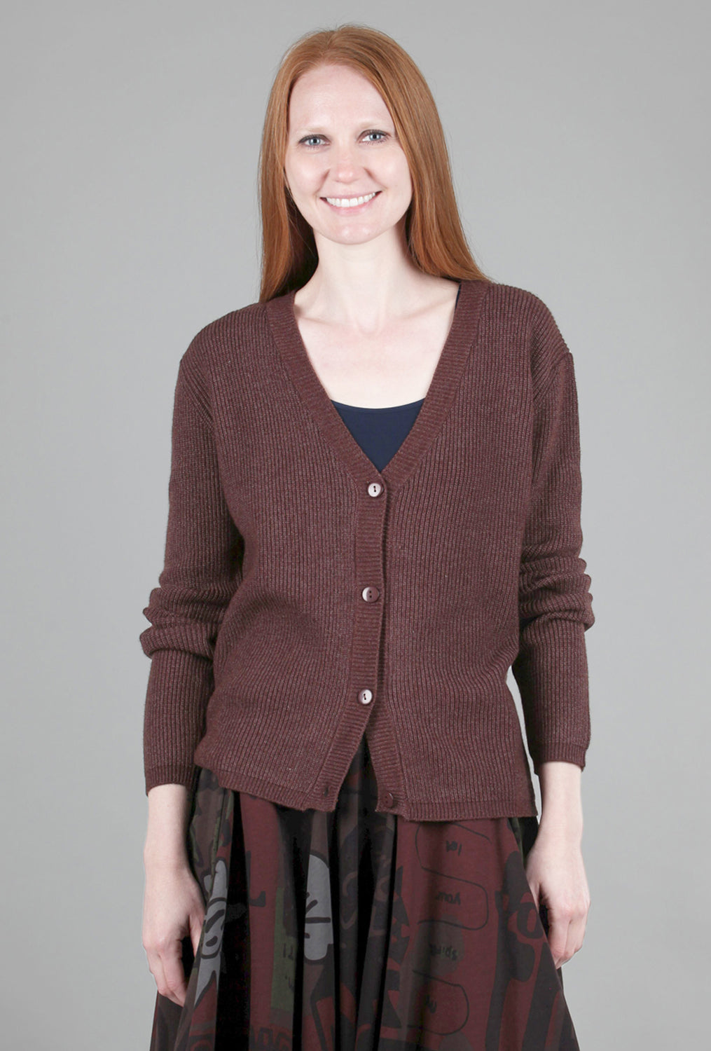 Classic Button-Up Cardigan, Chocolate