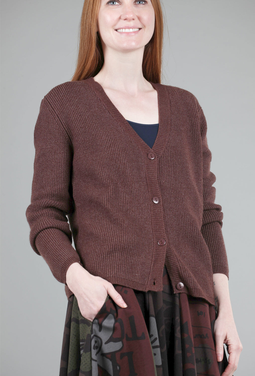 Classic Button-Up Cardigan, Chocolate