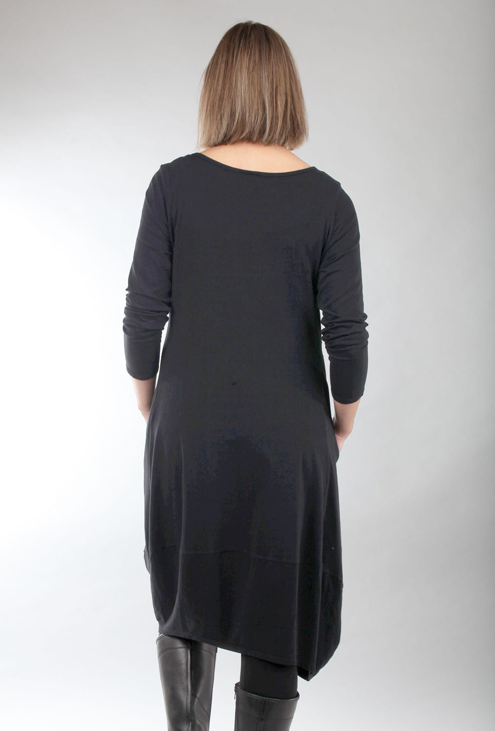 3/4-Sleeve Tulip Dress, Black