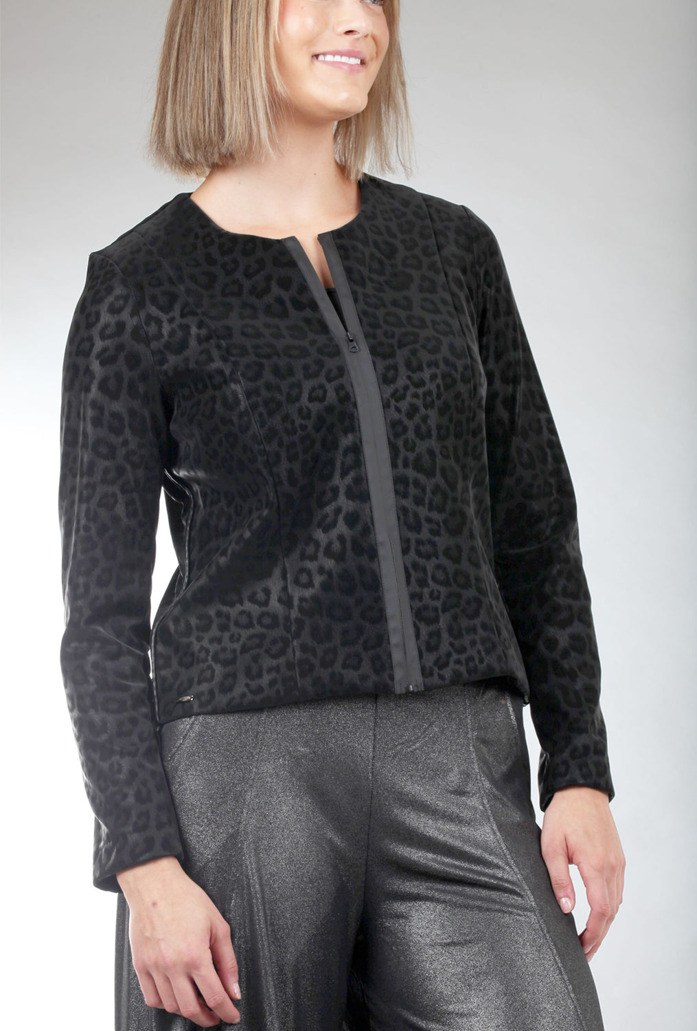 Leona Leopard-Pattern Jacket, Black