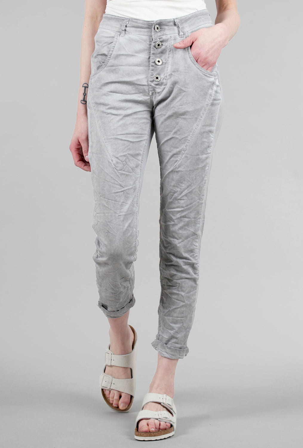 Four-Button Spring/Summer Pants, Gray Wash