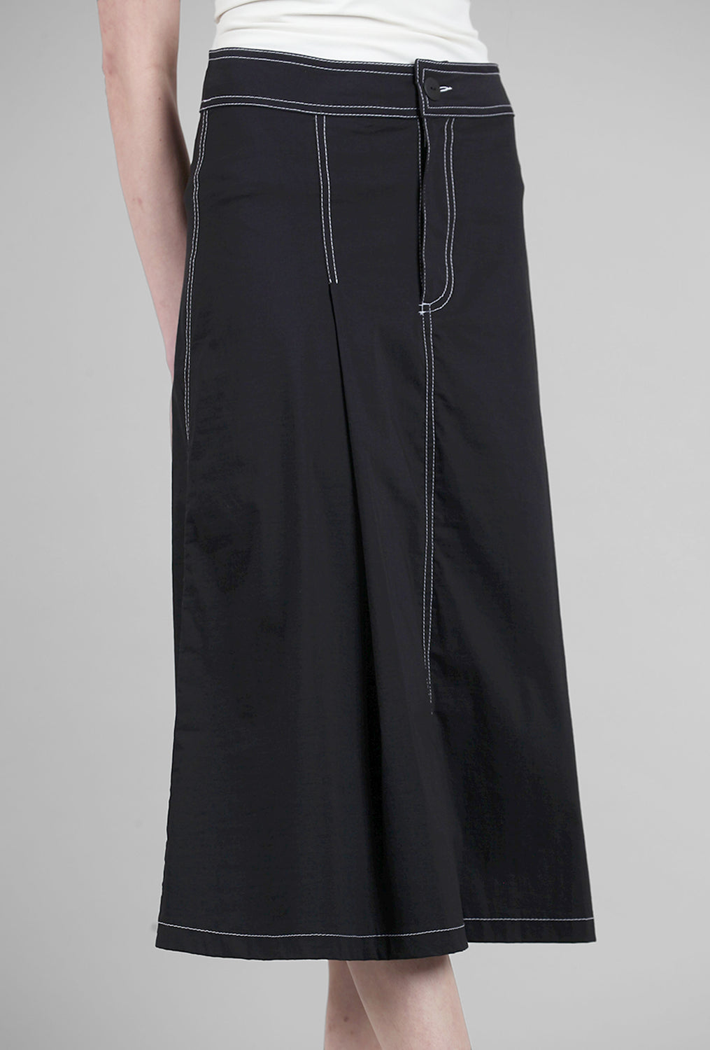 Perla Jeans-Stitch Skirt, Black