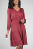 Smocked-Waist Sateen Dress, Red Vino
