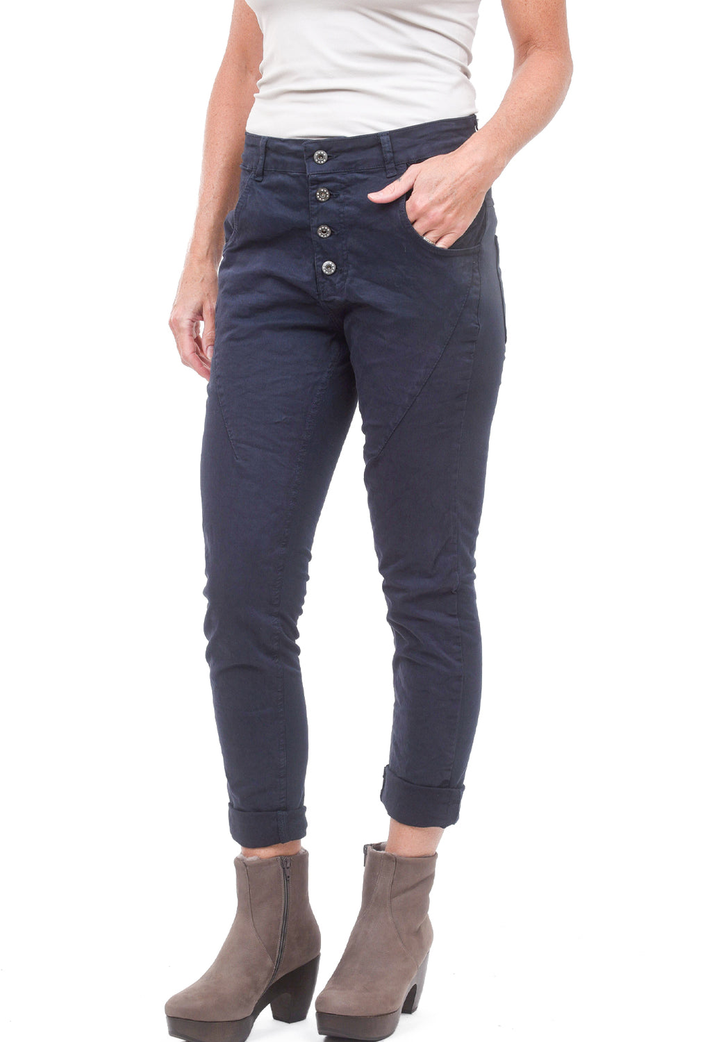 Signature Button Fly Pants, Navy