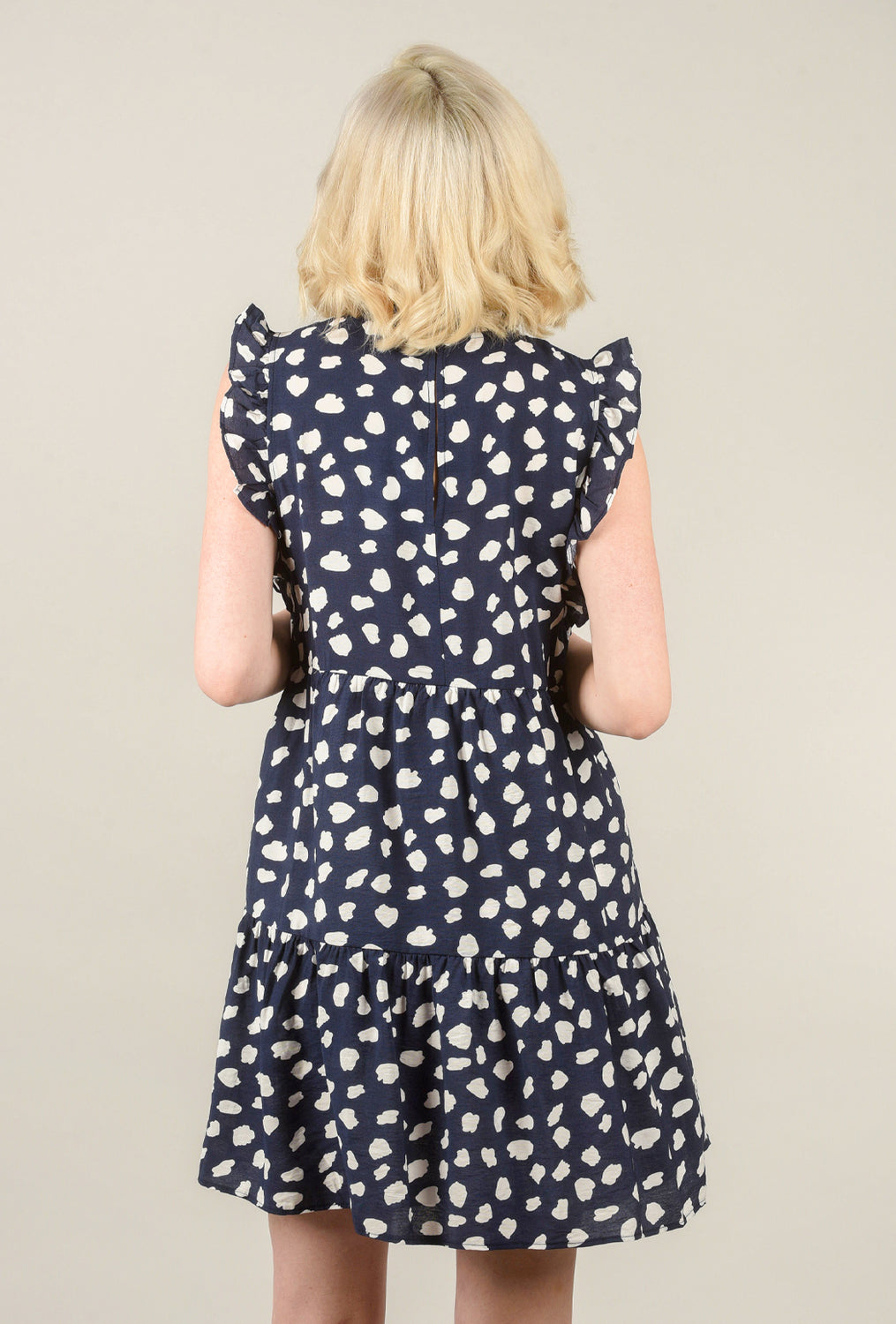 Spotted Tiered Dress, Navy