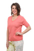 Ribbed-Trim Easy Tee, Coral