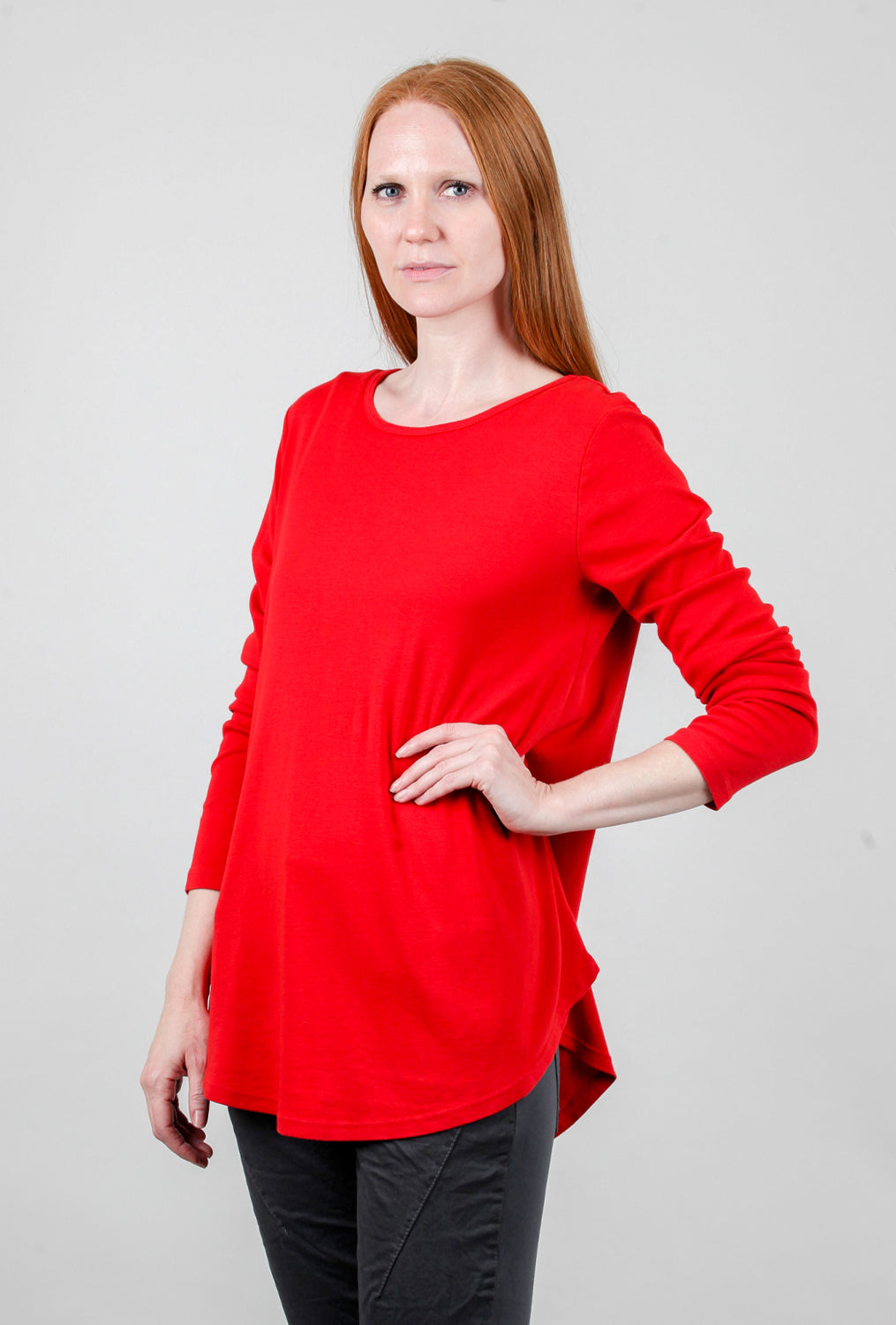 Relaxed L/S Round Neck Tee, Scarlet