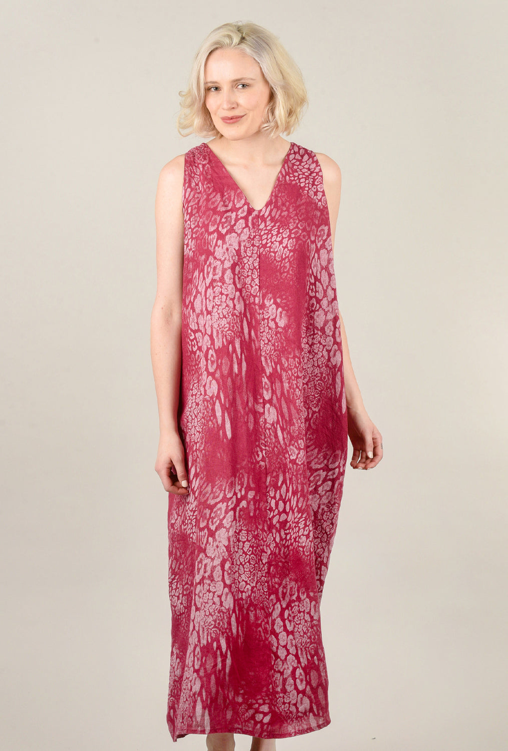 Linen Cheetah Maxi Dress, Pink