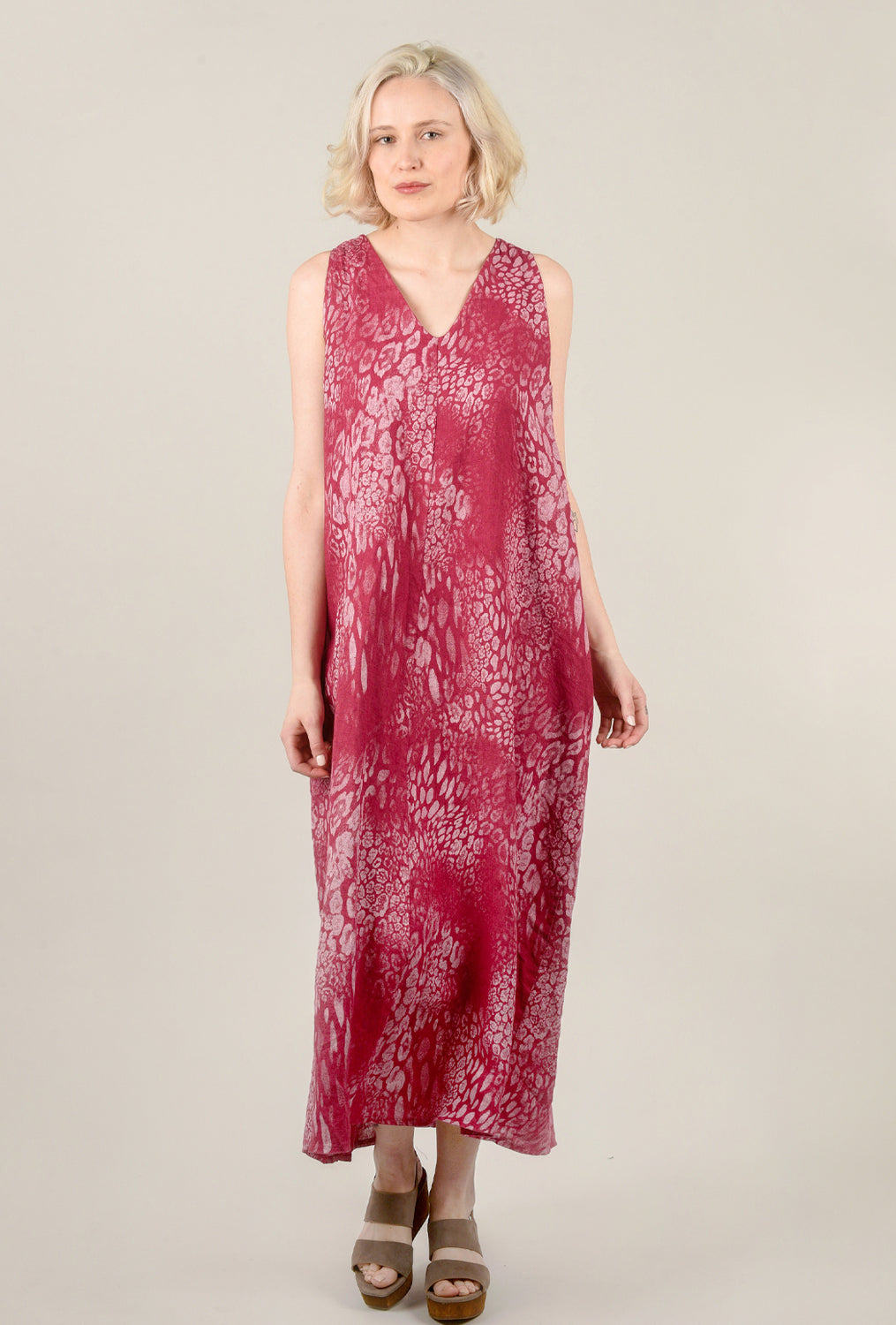 Linen Cheetah Maxi Dress, Pink