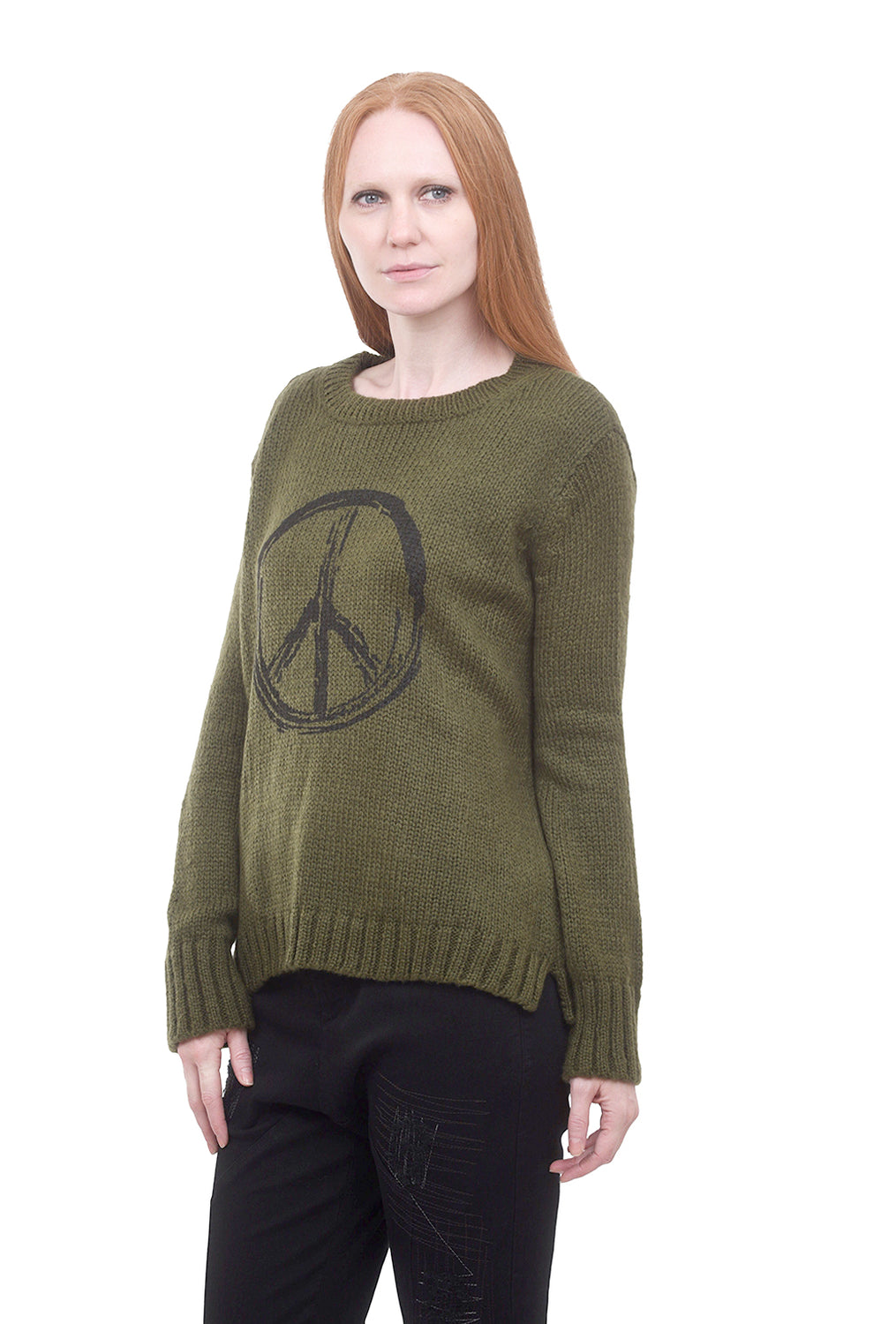 Peace Sign Crew Sweater, Green
