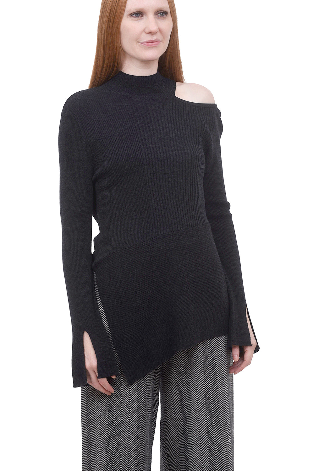 Lexi Open-Shoulder Sweater, Charcoal