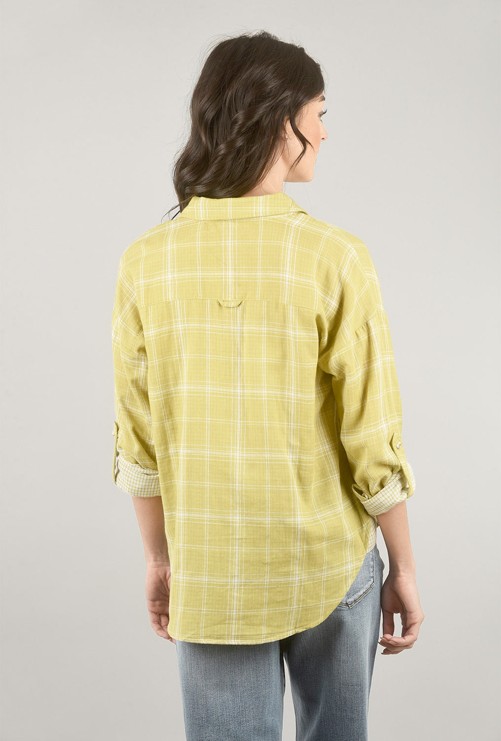 Rolled-Sleeve Plaid Shirt, Olive