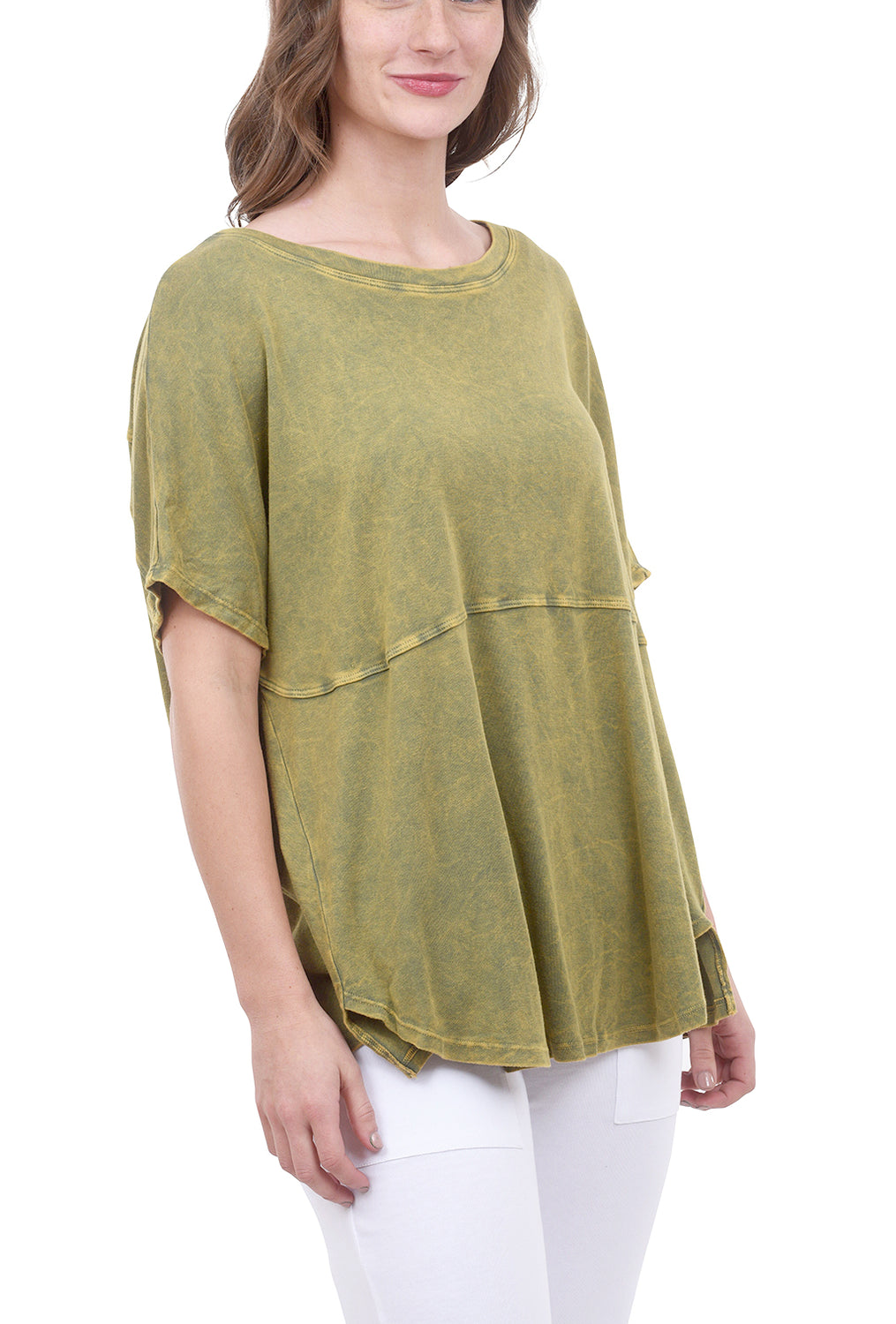 Mineral-Wash Button Top, Olive