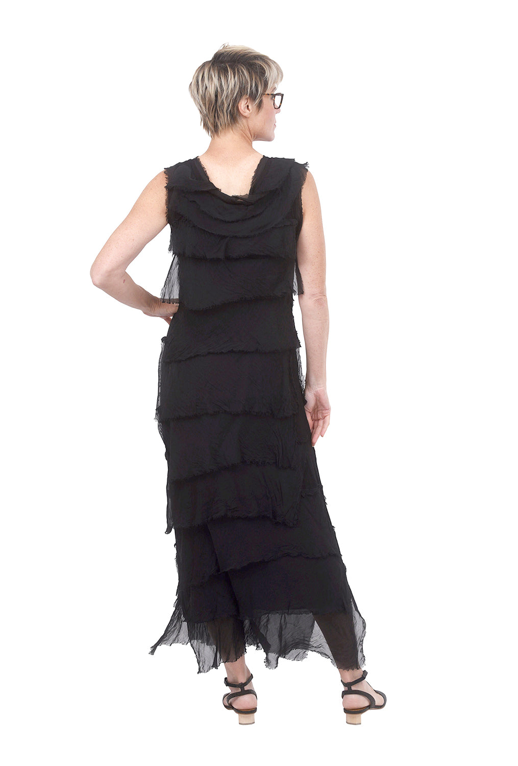 Silk Maxi Ruffle Dress, Black