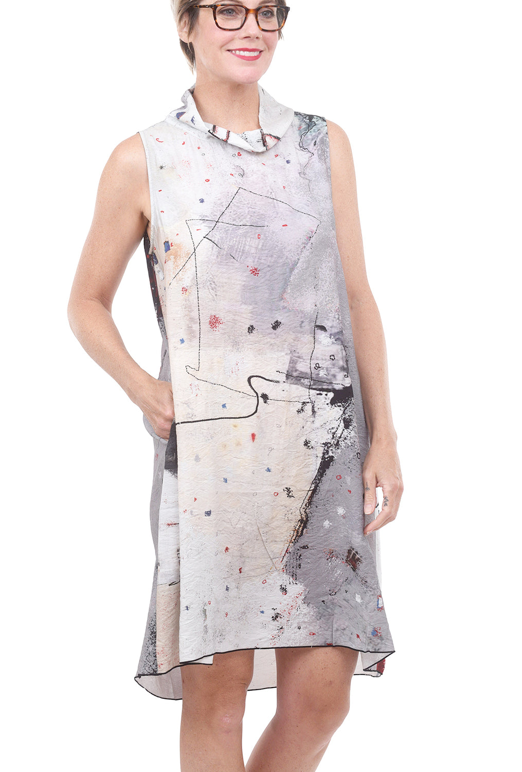 Gina Art Print Dress, Gray