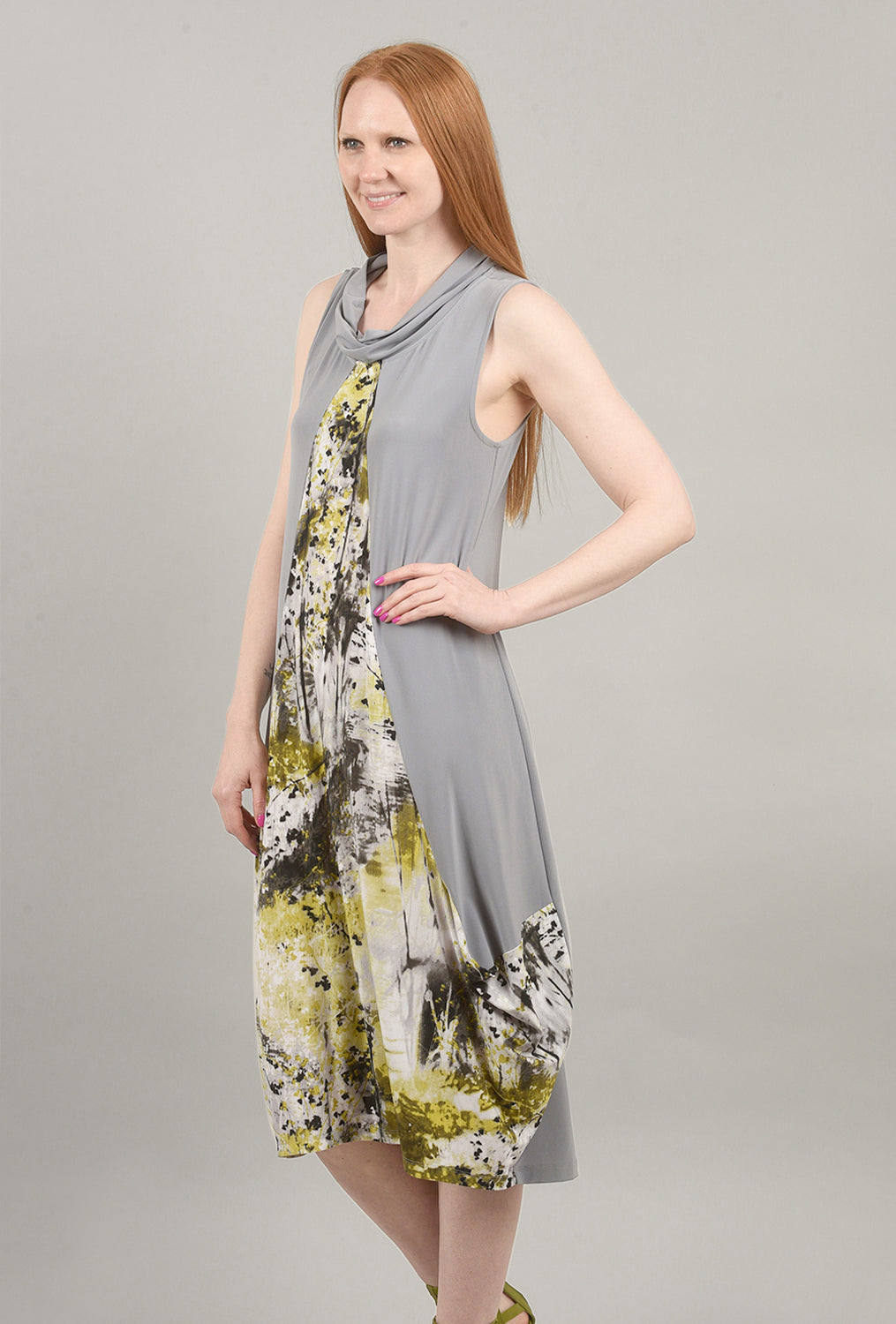 Contrast Panel Agda Dress, Silver