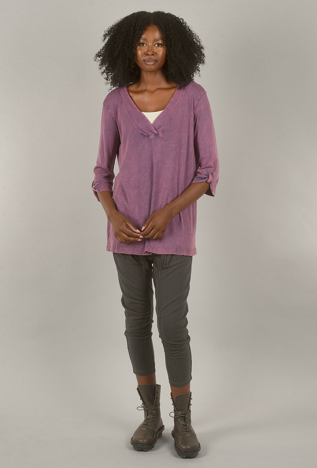 Mineral-Wash 3/4-Sleeve Tunic, Lilac