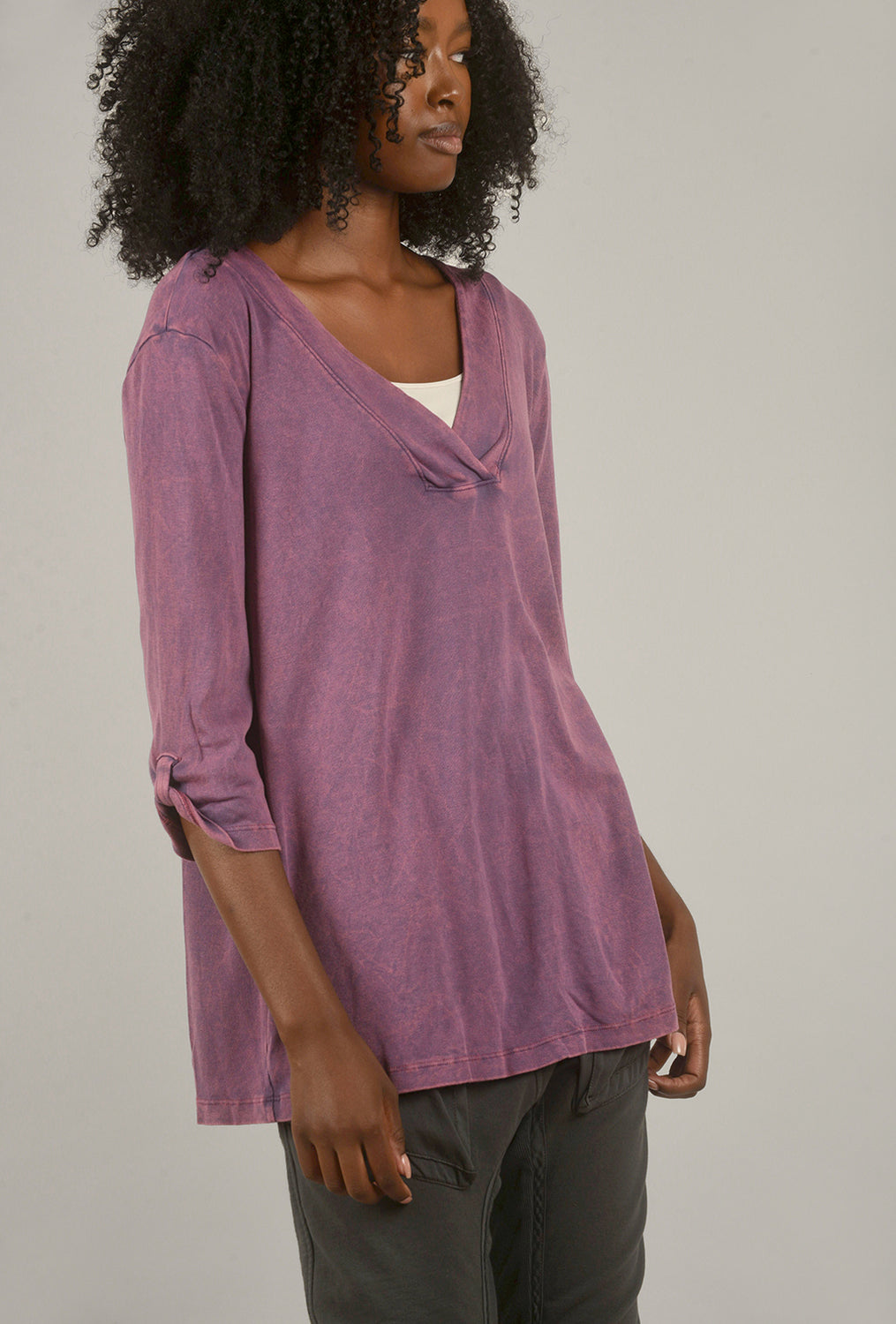 Mineral-Wash 3/4-Sleeve Tunic, Lilac