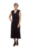 V-Neck Rib Sleeve Midi Dress, Black