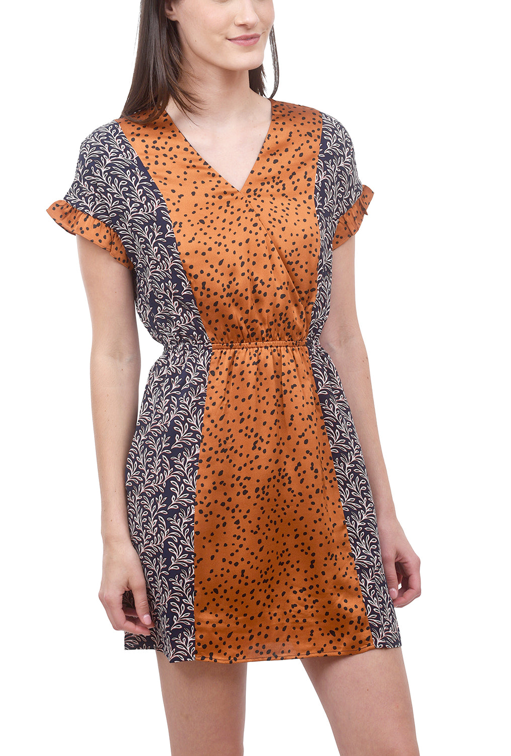 Mixed Print S/S Dress, Blue/Orange