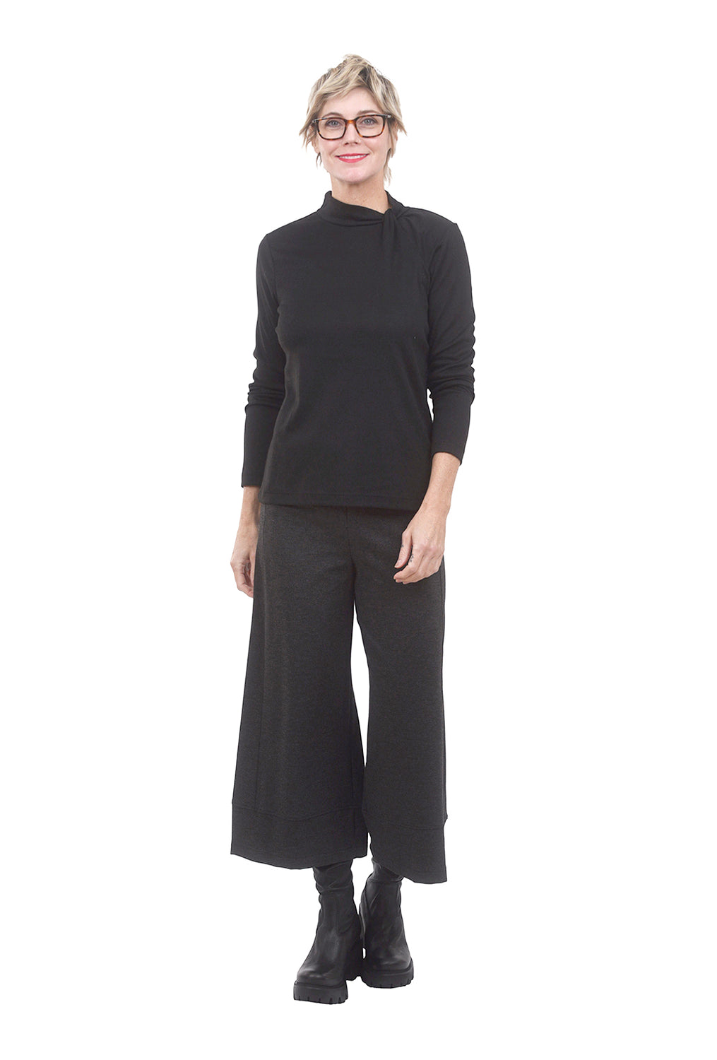 Twisted Funnel-Neck Top, Black
