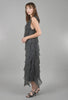 Long Tattered-Tiers Dress, Charcoal
