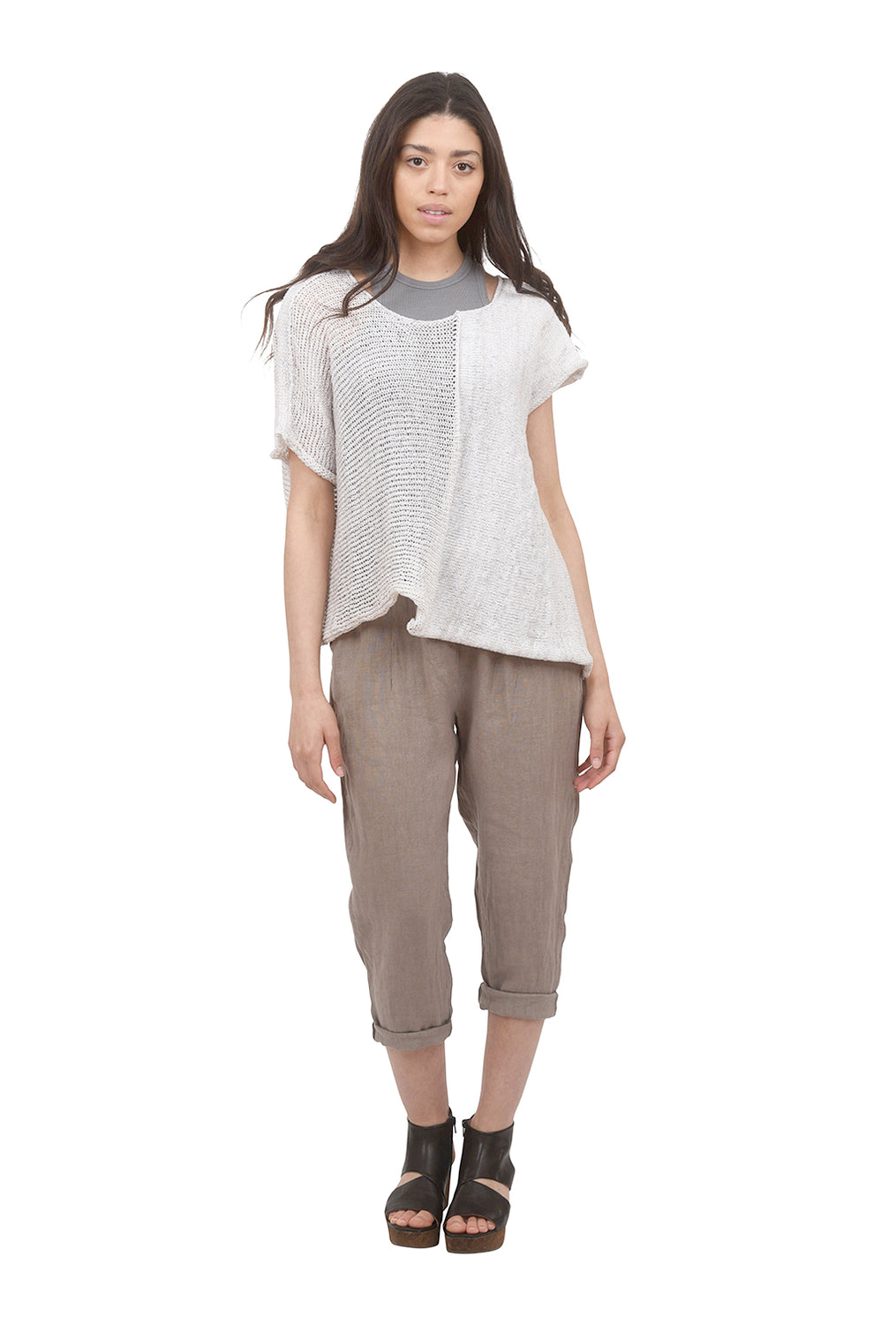 Linen Ribbon-Tie Pant, Taupe