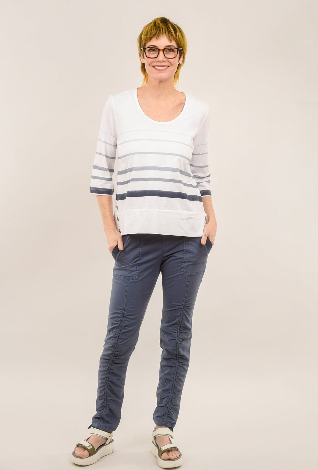 Side Button Variegated-Stripe Top