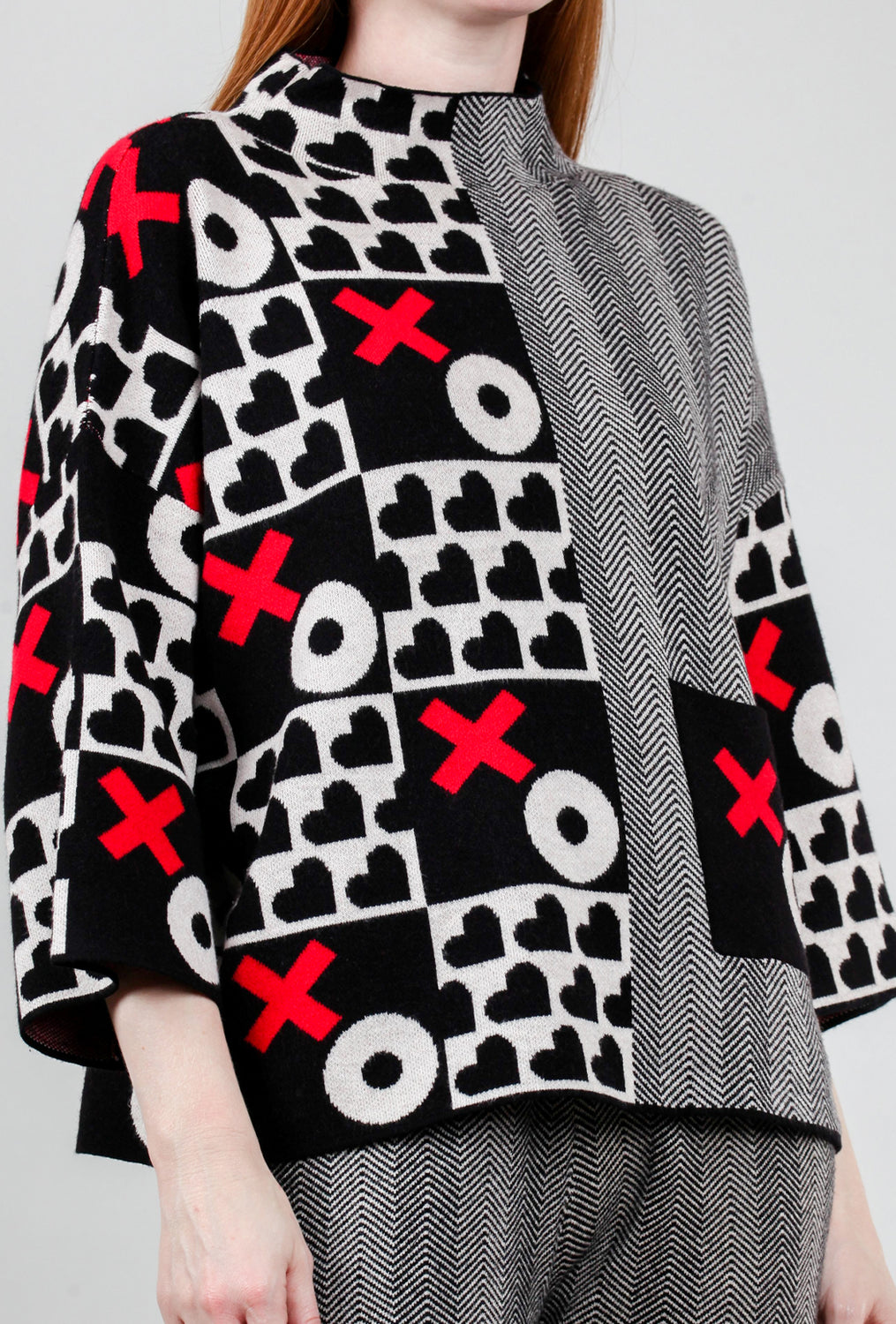XOXO Knit Sweater, Gray/Red
