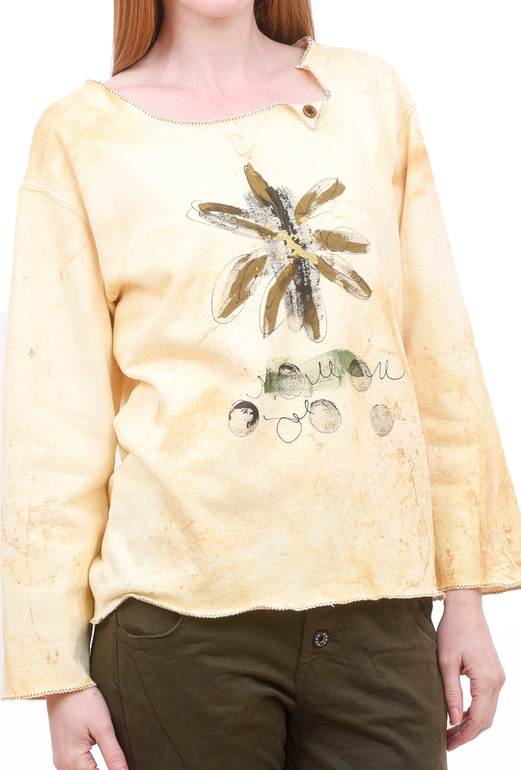 Painted-Flower Pullover, Mustard